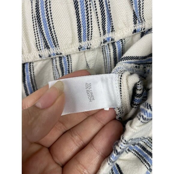 J. Jill Blue Black White Stripe Linen Blend Pull On Elastic Waist Short Size L - Picture 4 of 7